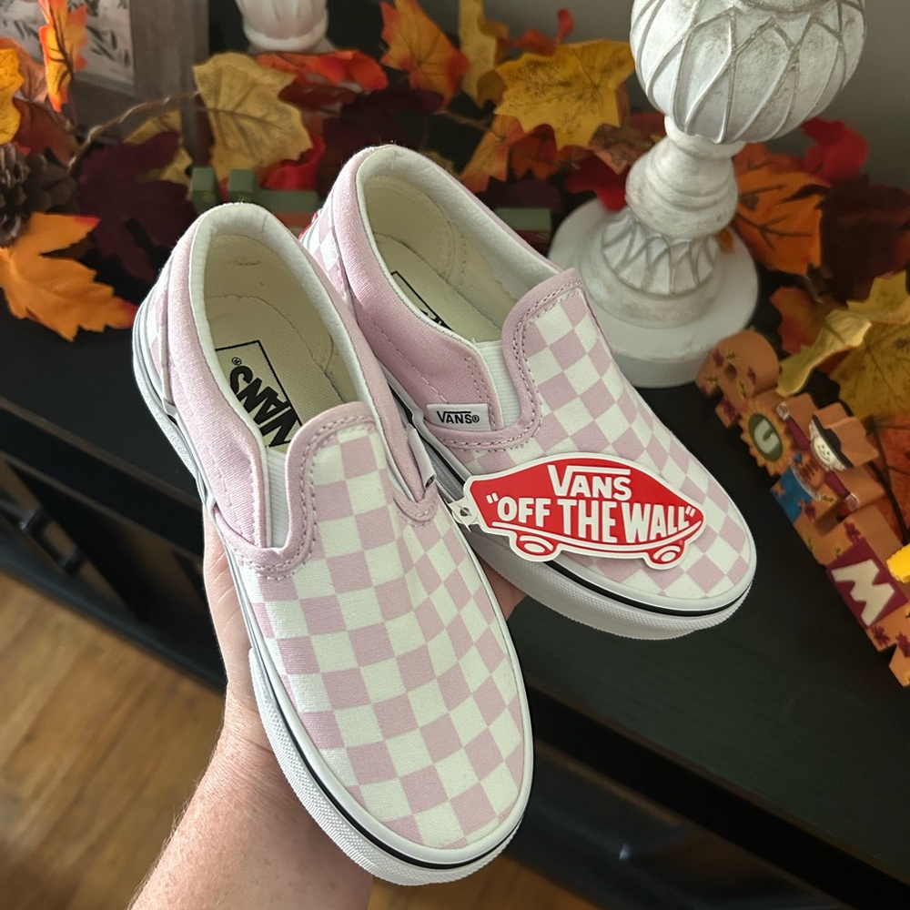 Vans Light Pink and White Checkered Slip-Ons